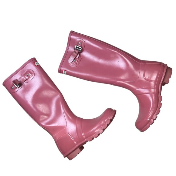 Hunter Original Tall Gloss Tain Boot Size 7 Women Pink Outdoors - Picture 1 of 9